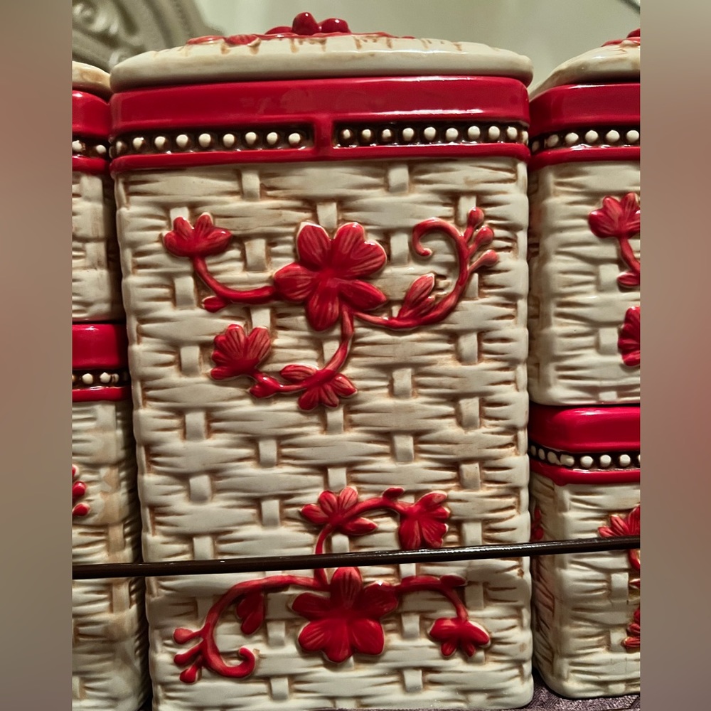 Cream and Red kitchen canisters